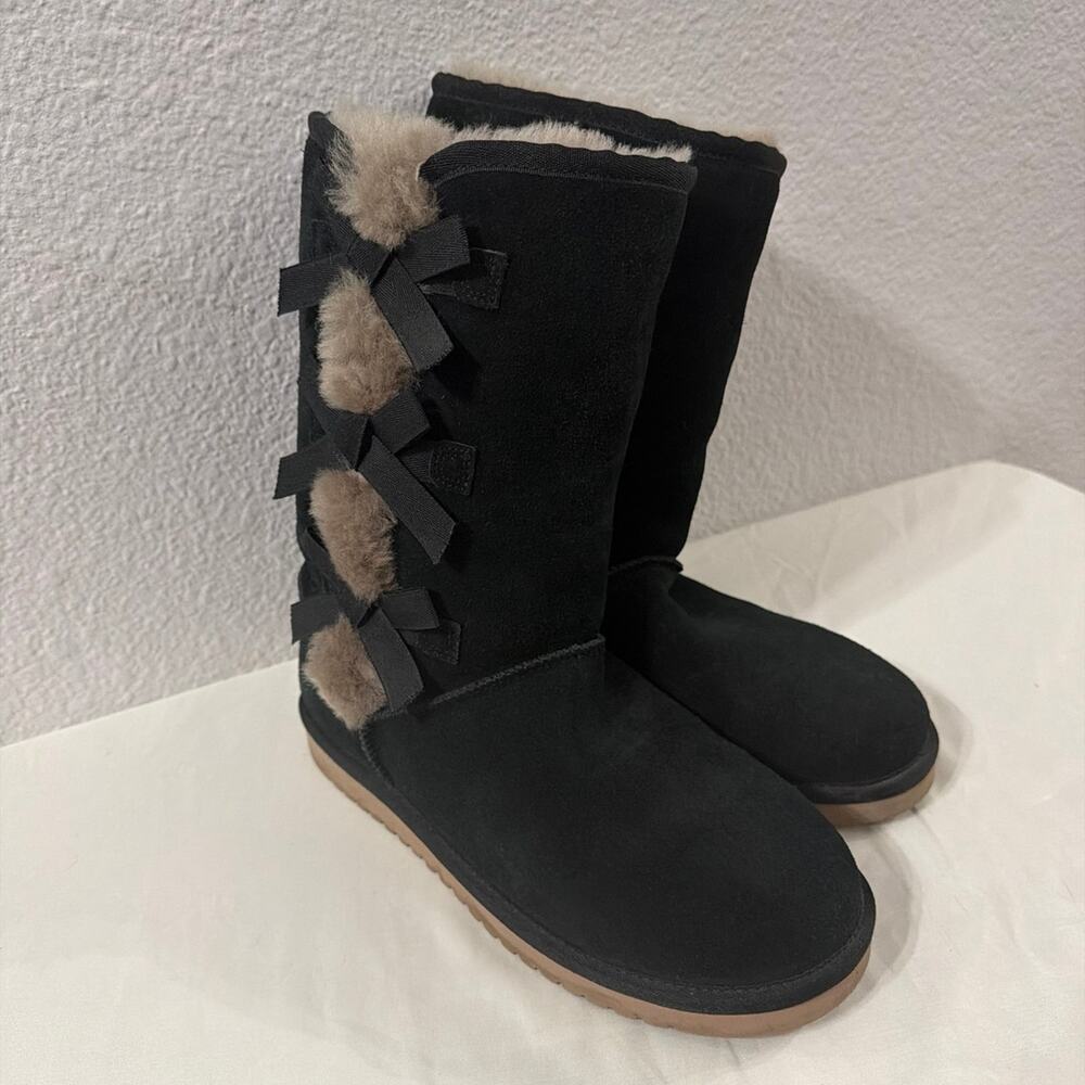 Black Suede Kookaburra UGG Boots with Bows Size 8